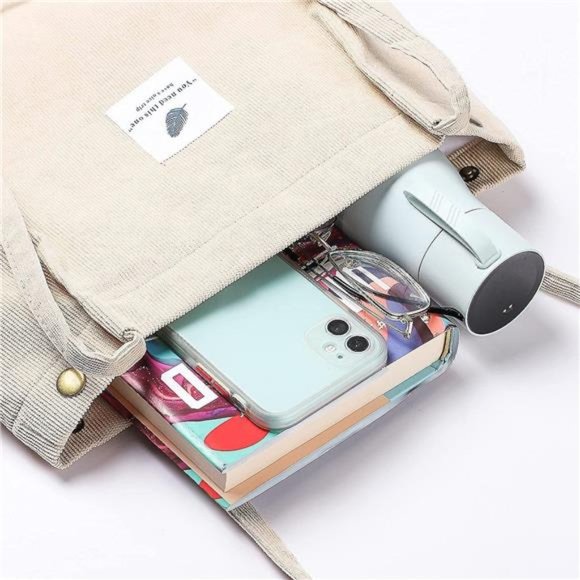 Corduroy Totes Bag Women's Shoulder Handbags Big Capacity Shopping Bag - Picture 4 of 7